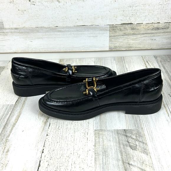 Steve Madden Women’s 11 Black Leather Karmine Gold Buckle Chunky Loafers NEW - Picture 7 of 9